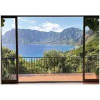 WALLARENA - Fotobehang - 350x250 cm - 3D fotobehang met uitzicht op zee en bergen voor slaapkamer en salon van vliesbehang
