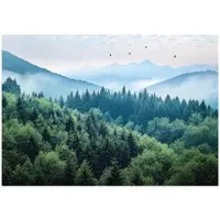 WALLARENA - Fotobehang - 200x140 cm - 3D bergen, bos, mist, natuur, slaapkamer, woonkamer, vliesbehang