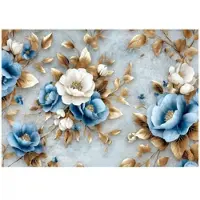 WALLARENA - Fotobehang - 400x280 cm - bloemen in blauw en goud glamour voor slaapkamer en woonkamer