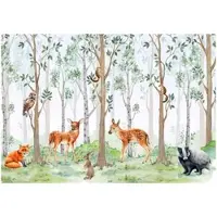 WALLARENA - Fotobehang - 250x175 cm - fototapete voor kinderen met dieren in het bos voor de kinderkamer