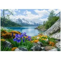 WALLARENA - Fotobehang - 150x105 cm - Fototapete van een landschap met een meer en bergen, geschikt voor slaapkamer en salon, gemaakt van vliesbehang