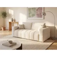 Vente-unique Express-driezitsslaapbank van beige boucléstof - Bed 140 cm - Matras 13 cm ISSORO