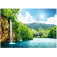 WALLARENA - Fotobehang - 350x250 cm - waterval natuur meer woonkamer slaapkamer muurdecoratie
