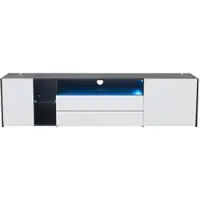 MODFU - TV-Meubel - Hoogglans Front En LED-Verlichting - Modern - Voor Woonkamer - Spaanplaat En Gehard Glas - Wit En Zwart - 180 X 40 X 45 Cm