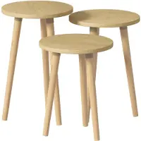 VCM 3-tlg. Beistelltisch Set, Runde Satztische mit Holzfüßen, Ø 34 cm, Wohnzimmertische im Retro-Design - Barila