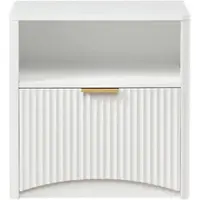 OKWISH Nachtkastje – Geribbeld Design Met Lade En Opbergvak – 58x38x60 cm – Voor Slaapkamer En Woonkamer – Spaanplaat Wit