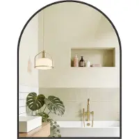 Songmics Wandspiegel - Gebogen spiegel - Aluminium frame - 81 x 61 cm - Zwart