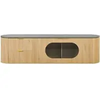 MODFU - Tv-Meubel - Verticale 3D-Deuren - Ovale Glazen Vitrinedeur - Modern - Woonkamer - MDF - Naturel - 172 x 38 x 45,5 cm