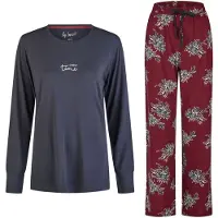 Louise Dames pyjama set lang modal/bamboe viscose donkerblauw/bordeaux rood gebloemd