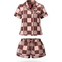 LEAFLETIC Korte pyjama 'Women’s Check Night Wear Short Set for Women' rosa