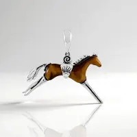 Cavill - Zilveren hanger 925 Sterling Zilver - 10,755 ct Tijgeroog Fancy Cabochon - Paard design - Geoxideerd Natuursteen Sieraad