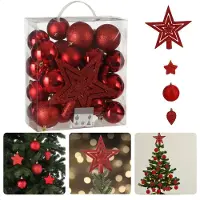 Cheqo Kerstballen Set - Kerstbal Set - Rood - Kerstboom Versiering Set - Onbreekbare Rode Kunststof Ornamenten - 40 Stuks - 8 cm