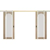Vente-unique Dubbele schuifdeur met inbouwsysteem in hout en MDF - boog met geribbeld gehard glas - 2 x H205 x B83 cm - ODEZA