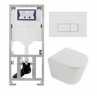 Geberit QeramiQ Dely Toiletset - 36.3x51.7cm - diepspoel - rimless - UP320 inbouwreservoir - softclose toilet zitting 35 mm - mat witte bedieningsplaat - rechthoekige knoppen - mat wit