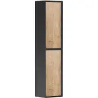 Vente-unique Badkamerkolom - Licht naturel en zwart - 140 cm - LANNICK