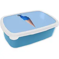 MuchoWow Broodtrommel Blauw - Lunchbox - Brooddoos - Pauw - IJshoorntjes - IJs - Blauw - Vogel - 18x12x6 cm - Kinderen - Jongen