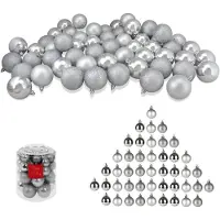 Cheqo XL Kerstballen Set - Zilveren Kerstballenset - 44 Stuks - Onbreekbaar Plastic - Zilver