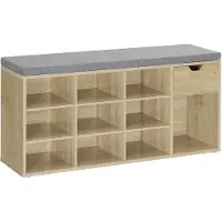 OSKAR Schoenenkast met zitkussen - Artisan eiken - Grijze zitting - Industrieel design