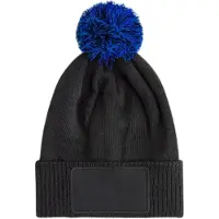 Beechfield Kids Snowstar Patch Beanie - Black/Bright Royal - 3-8 YRS