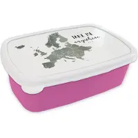 MuchoWow Broodtrommel Roze - Lunchbox - Brooddoos - Europa - Kaart - Quotes - 18x12x6 cm - Kinderen - Meisje