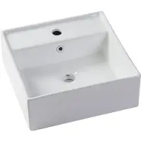 Vente-unique Badkamermeubel op poten in teakhout met vierkante keramische opbouwwastafel - 80 cm - WAMENA