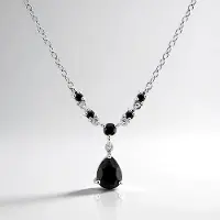 Cavill - Zilveren halsketting - 925 Sterling zilver gerhodineerd - Zwarte Spinel 1,607 ct peervormig en rond geslepen - Elegante druppelhanger 45 cm