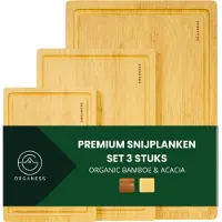 Organess 3-Delige Snijplankenset (38x25.3 / 30.5x20 / 23x15.2 cm) - Voor Keuken, Snijplanken, Serveerplank, Kaasplank, Borrelplank en Tapasplank - Snijplank Bamboe Hout