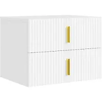 SoBuy - Nachtkastje met 2 Laden - Wit - Modern Design - Verticale Ribbelstructuur - Goudkleurige Handgrepen | FBT177-E-W