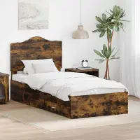 vidaXL Bedframe met lade Rook Eiken 100 x 200 cm Bewerkt hout