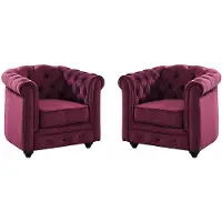 Vente-unique Set van 2 fauteuils CHESTERFIELD - velours - paars