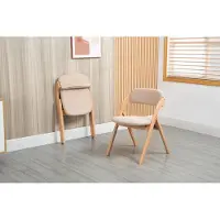 MODFU - Klapstoelen - Gestoffeerde Zitting - Afneembare Hoes - Stapelbaar - Voor Eetkamer - Massief Hout - Khaki - Set Van 2