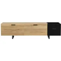 OKWISH Televisiemeubel - Met Led Verlichting - 180×38×49 Cm - 3 Laden En Open Vakken - Zwevend Design - Metaal Poten - Houtlook Zwart