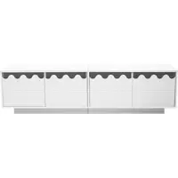 MODFU - TV-Meubel - 4 Deuren - Golfdesign - Modern - Voor Woonkamer Of Thuiskantoor - MDF En Spaanplaat - Wit - 170 x 40 x 45 cm