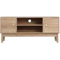 OKWISH TV-kast met open vakken, dressoir met dubbele deuren, lage kast voor televisies van 32/45 inch, eikenhout