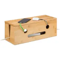 Relaxdays kabelbox - 15,5x42x16 cm - voor 2 stekkerdozen - 8 uitsparingen - bamboe