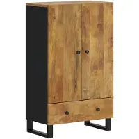 vidaXL Hoge kast met lade 60x33x100 cm massief mangohout en ijzer