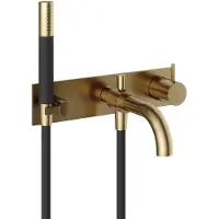 Hotbath Cobber CB127EXT afbouwdeel inbouw badmengkraan met achterplaat, staafhanddouche aan houder en 25cm uitloop geborsteld messing