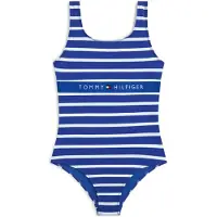 Tommy Hilfiger gestreept badpak met logo blauw/wit Meisjes Nylon Logo - maat 152/164
