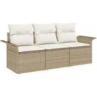 vidaXL Bankstel 3 st 3-Aantal zitplaatsen Beige en Crème poly rattan