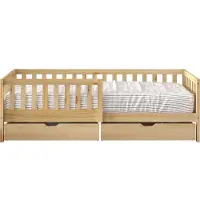 Sunny Isa Kinderbed van Hout met 2 Lades | Bed in Houtkleur Zonder Matras | Kajuitbed met Valbeveiliging | 206x98cm | Voor Matrasmaat 90 x 200 cm
