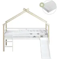 Sunny River Halfhoogslaper met Glijbaan Naturel/wit – Met Matras