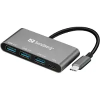 Sandberg USB-adapter - - USB-C naar 3 x USB 3.0 - Kleur Grijs - Meervoudige aansluiting - Compatibel met computer