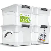 Juskys Opbergbox / Opslagdoos 30 L - Kunststof - 4-Delig - Incl. Deksel