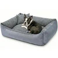 4L Textil Teo behaaglijk hondenbed, hoes afneembaar en wasbaar, voor middelgrote honden, hondenkussen, wollige hondenmand, hondenbank, 80 x 60 cm, Donkergrijs