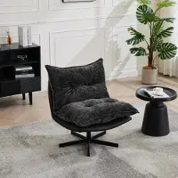MODFU Draaibare Relaxfauteuil - 3-Standen Rugleuning - Industrieel - Voor Leeshoek Of Thuiskantoor - Chenille En Metaal - Zwart En Grijs