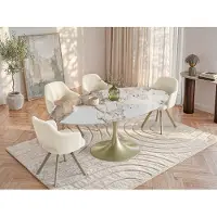 Vente-unique Eettafel voor 8 personen van keramiek en goudkleurig metaal - Wit marmereffect en grijs - ELVA van Maison Céphy