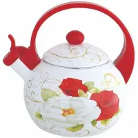 King Hoff 1910 - Fluitketel - Emaille staal - Rood/wit/rose – 2 liter