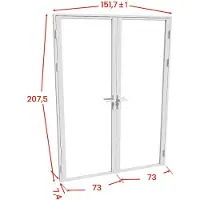 Vente-unique Omkeerbaar dubbel deurblok van aluminium en matgehard glas - 2 x H204 x B73 cm - Wit - LOXTON