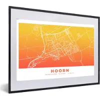 PosterMonkey Fotolijst incl. Poster - Stadskaart - Hoorn - Geel - Oranje - 60x40 cm - Posterlijst - Plattegrond