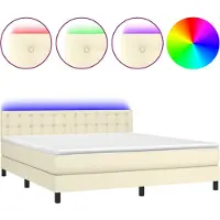 vidaXL Boxspring met matras en LED kunstleer crèmekleurig 180x200 cm